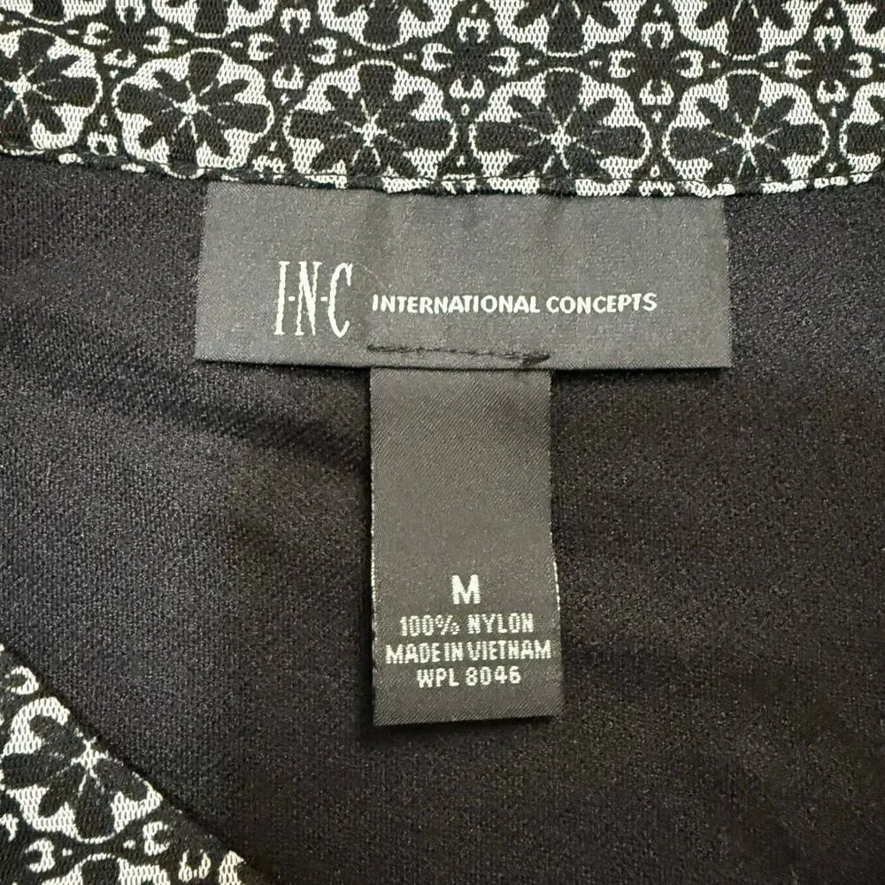 Inc International Concepts Black Paisley Floral Boho Blouse Top Medium